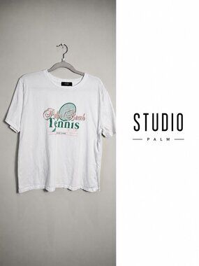3/$25 - Studio Palm Beach Tennis Club T-Shirt White Short Sleeve Tee - Large
